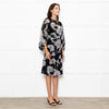 Club Monaco Black Grey Floral Belted Midi Dress With Slip