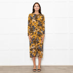 Veronica Beard Yellow Blue Black Floral Silk Midi Dress