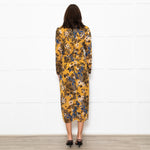 Veronica Beard Yellow Blue Black Floral Silk Midi Dress