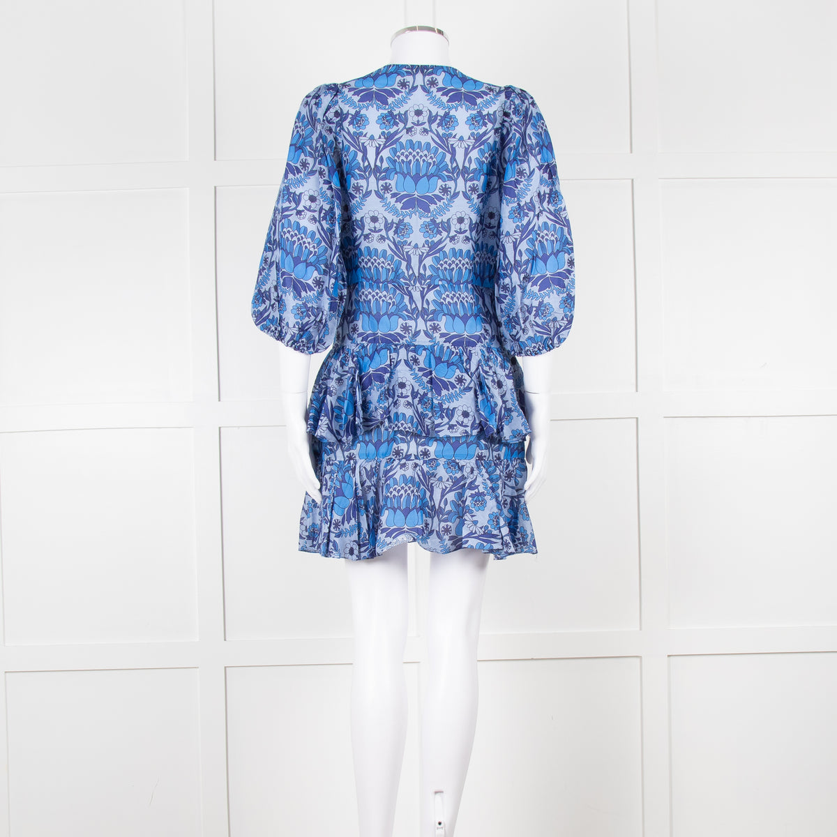 Sandro Blue Floral Mini Dress with Tiered Skirt