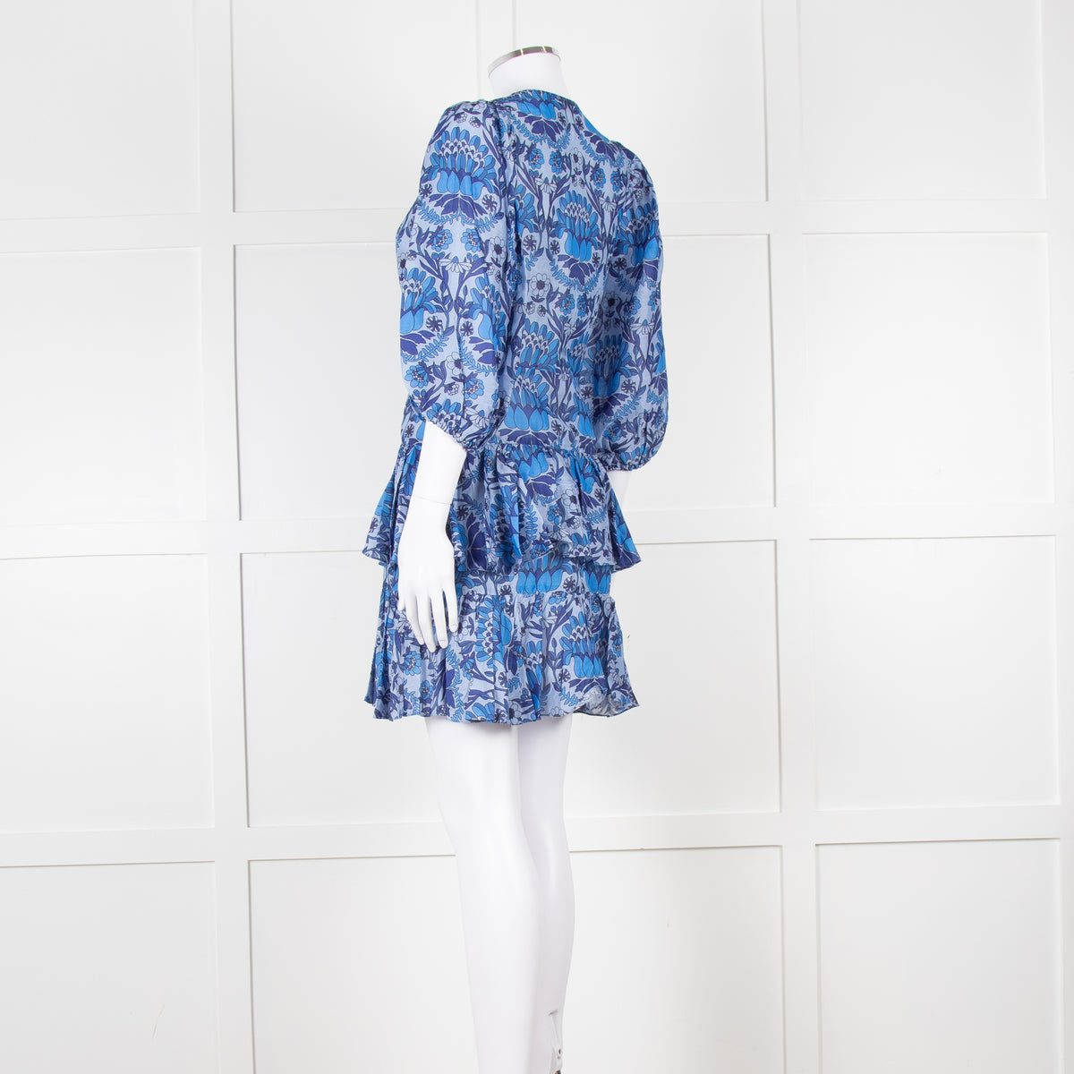 Sandro Blue Floral Mini Dress with Tiered Skirt