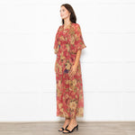 Zimmermann Red Beige Floral Wrap Silk Maxi Dress