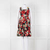 Dolce & Gabbana Black Red Floral Cotton Sleeveless Short Dress