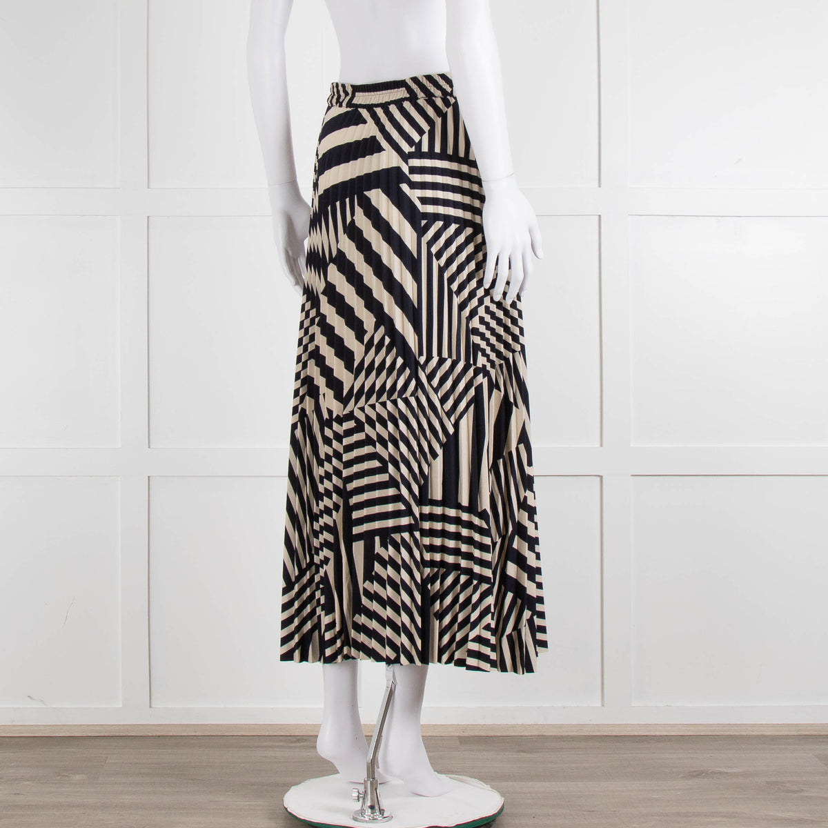 Selected Femme Cream Navy Geometric Stripe Pleated Skirt