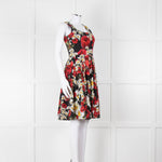 Dolce & Gabbana Black Red Floral Cotton Sleeveless Short Dress