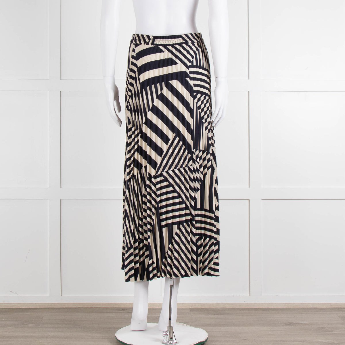 Selected Femme Cream Navy Geometric Stripe Pleated Skirt