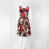 Dolce & Gabbana Black Red Floral Cotton Sleeveless Short Dress