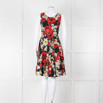 Dolce & Gabbana Black Red Floral Cotton Sleeveless Short Dress
