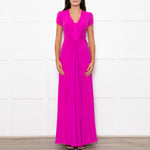 Libelula Purple Short Sleeves Front Cinched Silk Maxi Dress