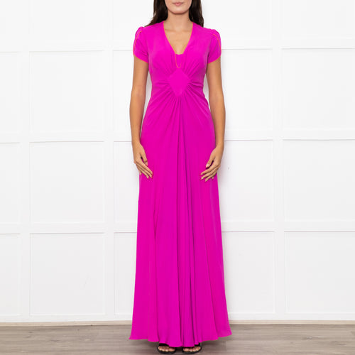 Libelula Purple Short Sleeves Front Cinched Silk Maxi Dress