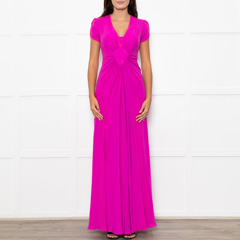 Libelula Purple Short Sleeves Front Cinched Silk Maxi Dress