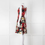 Dolce & Gabbana Black Red Floral Cotton Sleeveless Short Dress