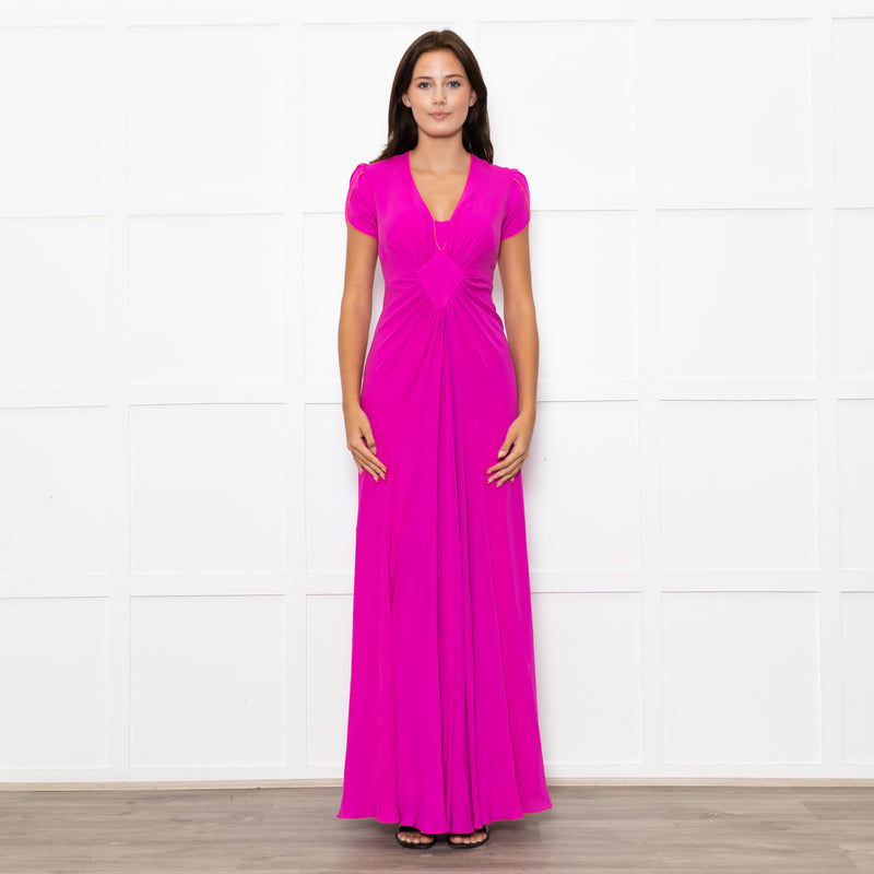 Libelula Purple Short Sleeves Front Cinched Silk Maxi Dress