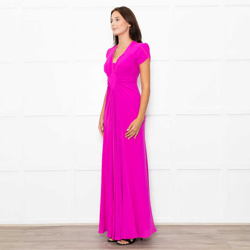 Libelula Purple Short Sleeves Front Cinched Silk Maxi Dress