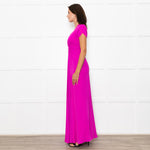 Libelula Purple Short Sleeves Front Cinched Silk Maxi Dress