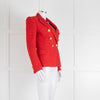 Balmain Red Tweed Blazer with Gold Buttons