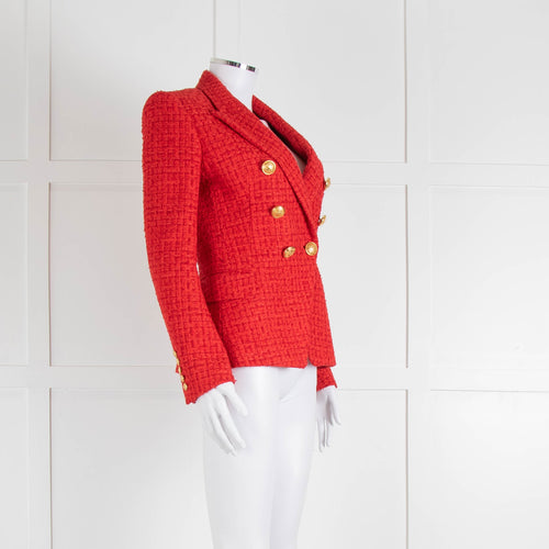 Balmain Red Tweed Blazer with Gold Buttons