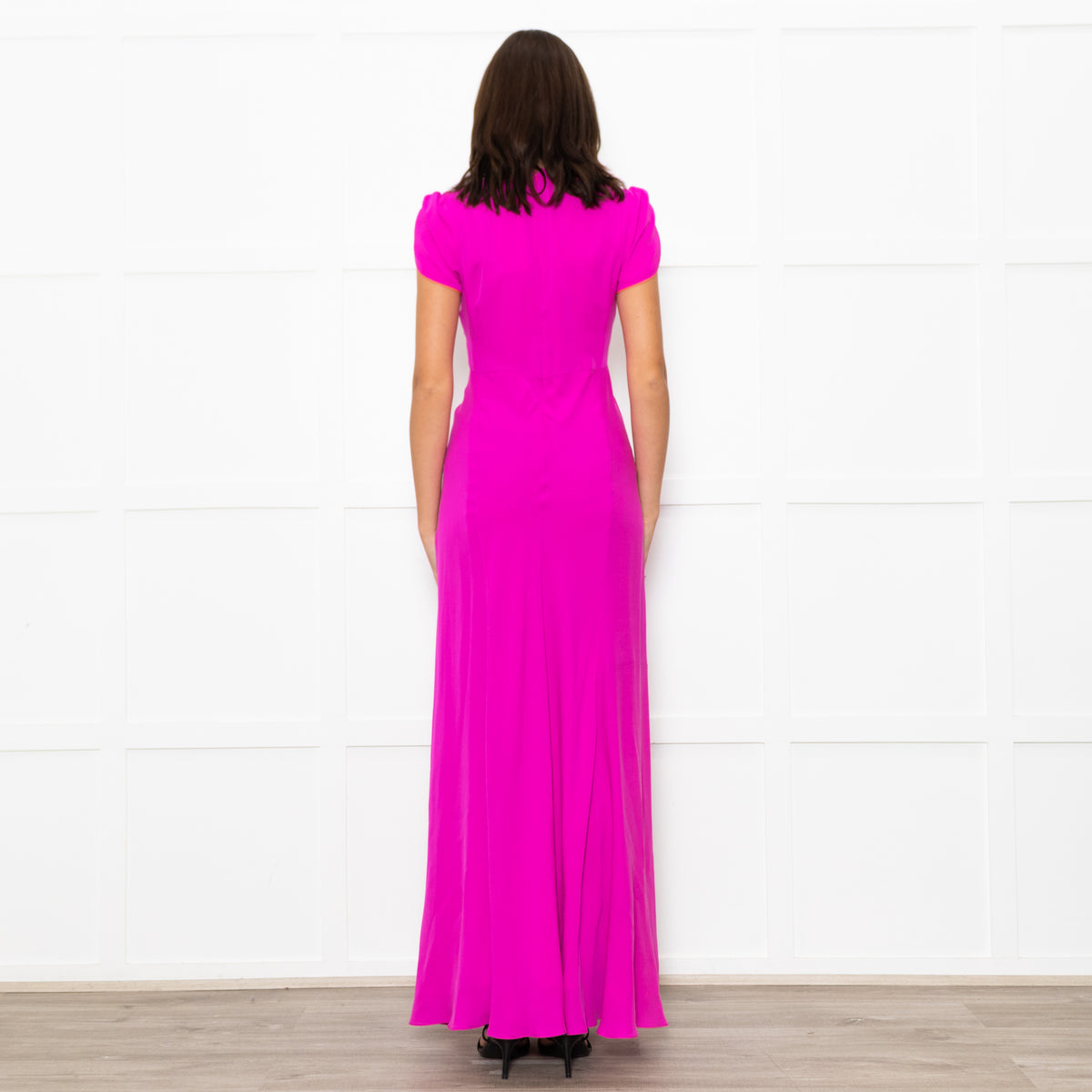 Libelula Purple Short Sleeves Front Cinched Silk Maxi Dress