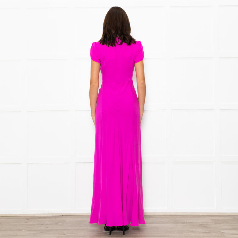 Libelula Purple Short Sleeves Front Cinched Silk Maxi Dress