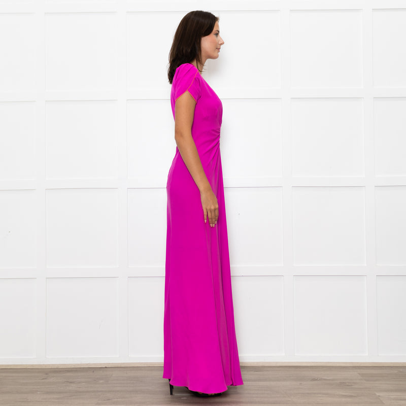 Libelula Purple Short Sleeves Front Cinched Silk Maxi Dress