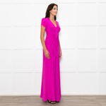 Libelula Purple Short Sleeves Front Cinched Silk Maxi Dress
