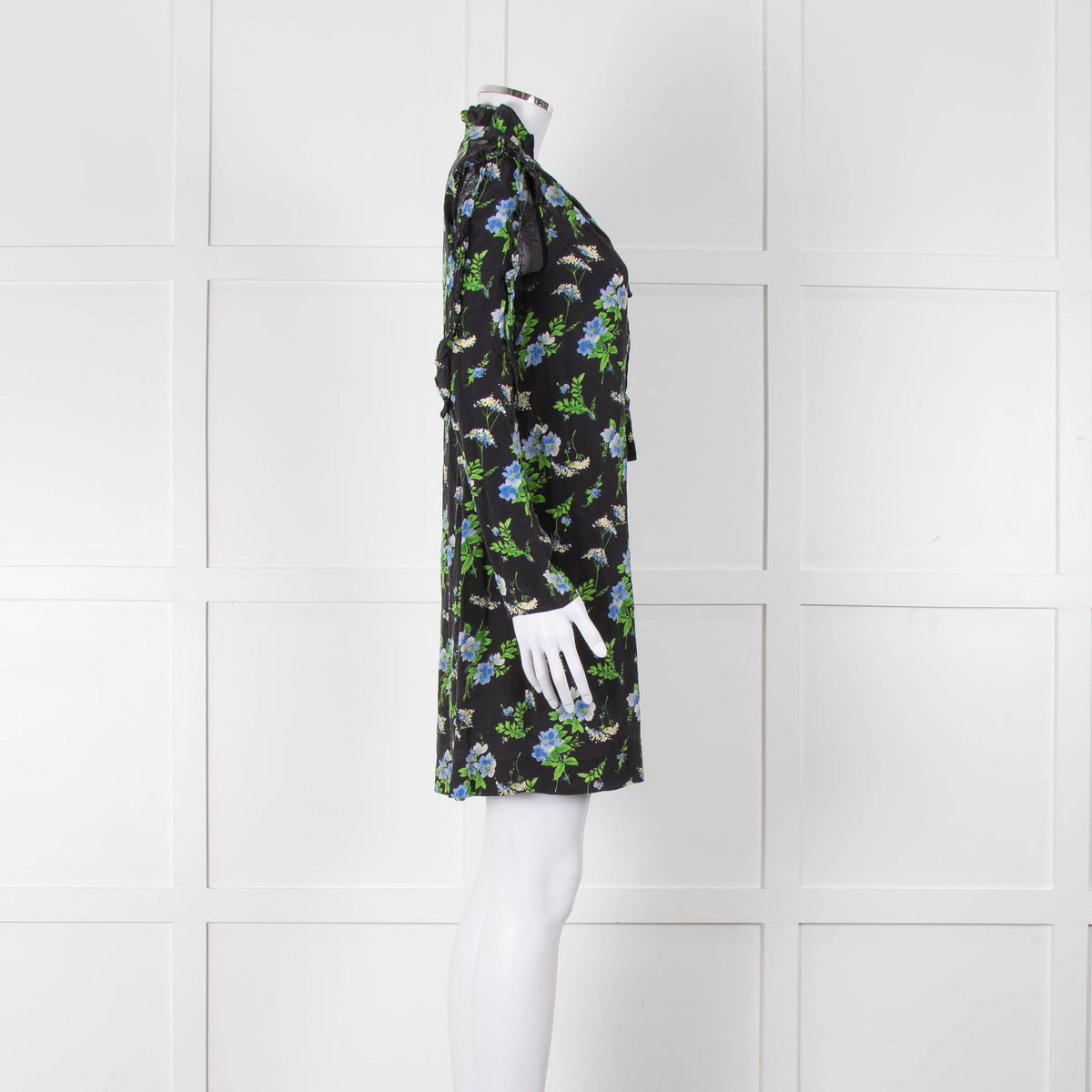 Sandro Black Green Blue Floral Lace Sleeves Mini Tunic