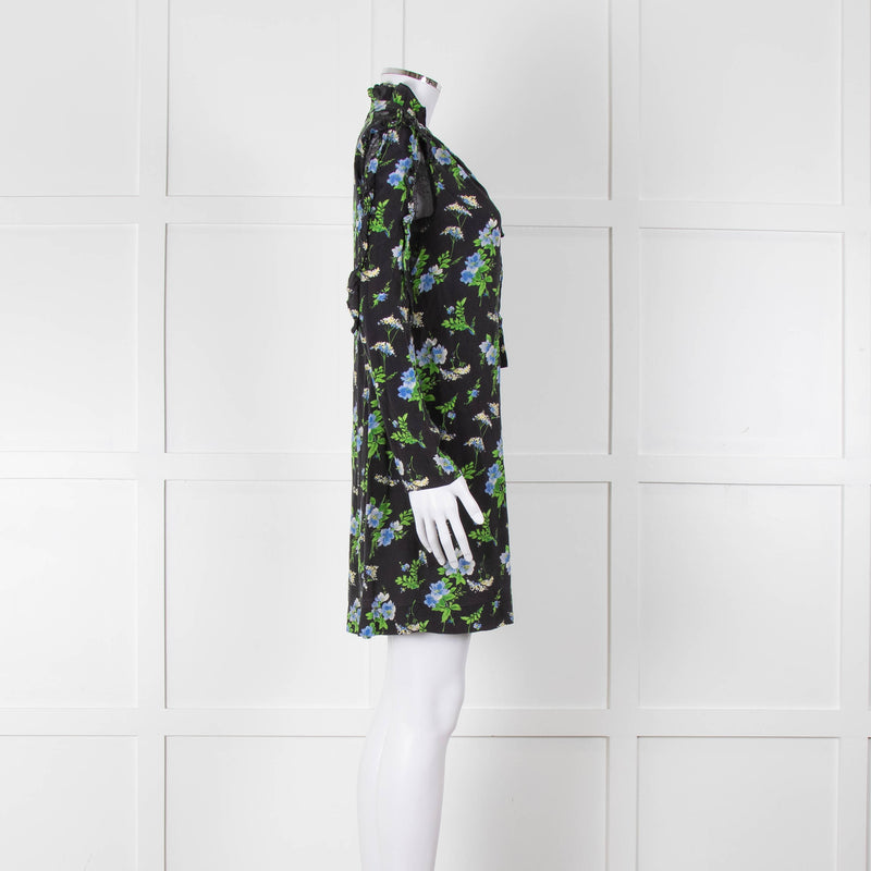 Sandro Black Green Blue Floral Lace Sleeves Mini Tunic