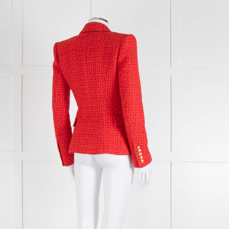 Balmain Red Tweed Blazer with Gold Buttons
