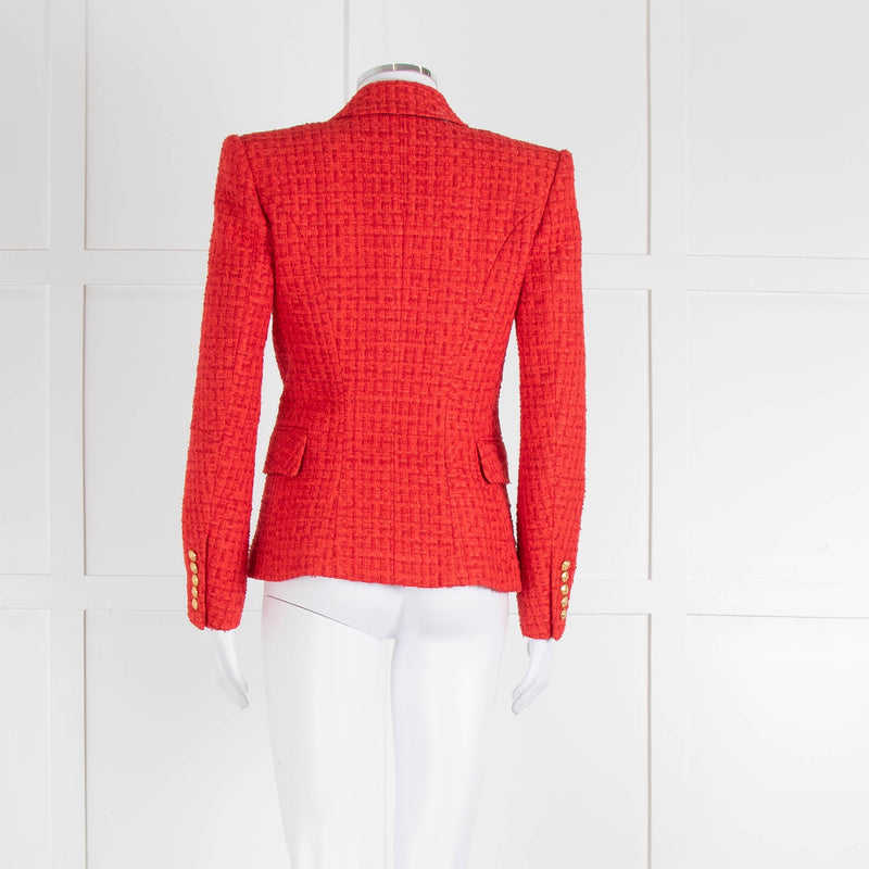 Balmain Red Tweed Blazer with Gold Buttons