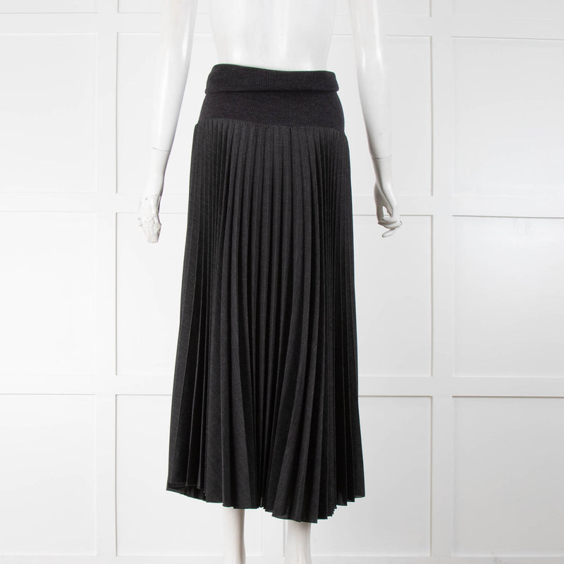 D .Exterior Grey Pleat Wool Skirt