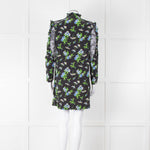 Sandro Black Green Blue Floral Lace Sleeves Mini Tunic