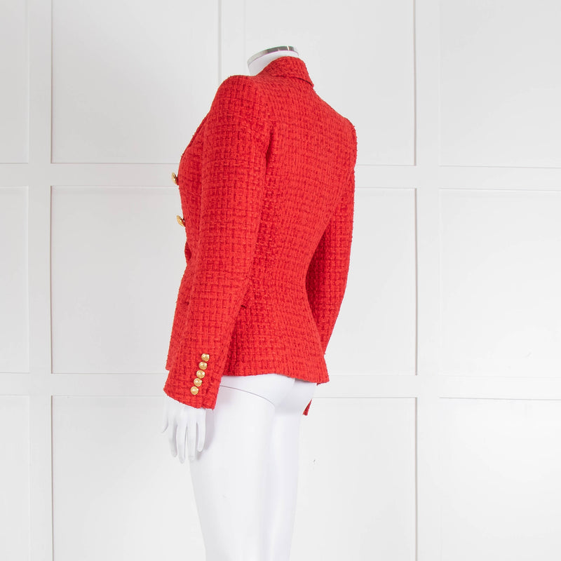 Balmain Red Tweed Blazer with Gold Buttons