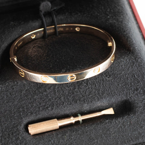 Cartier 18k Rose Gold 4 Diamond Love Bangle