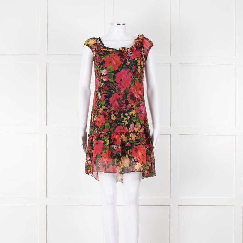 Sandro Ferrone Black Pink floral Short Sleeve Mini Dress
