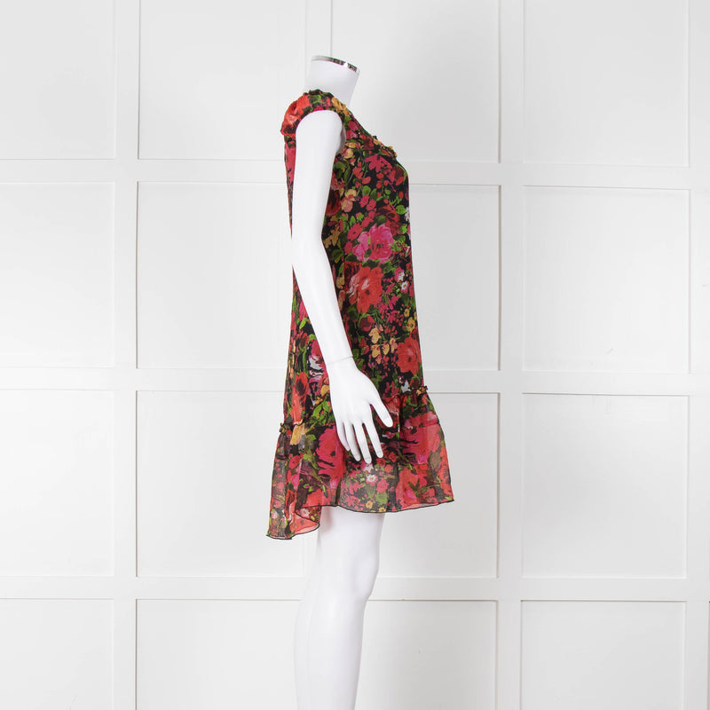 Sandro Ferrone Black Pink floral Short Sleeve Mini Dress