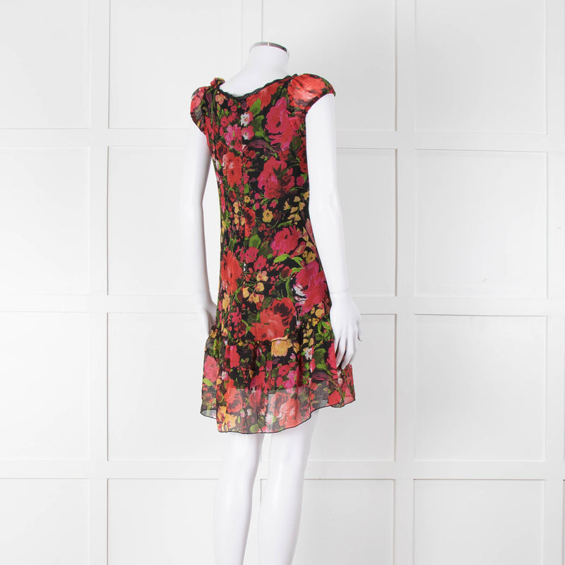 Sandro Ferrone Black Pink floral Short Sleeve Mini Dress