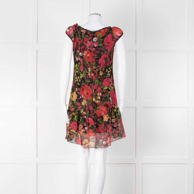 Sandro Ferrone Black Pink floral Short Sleeve Mini Dress