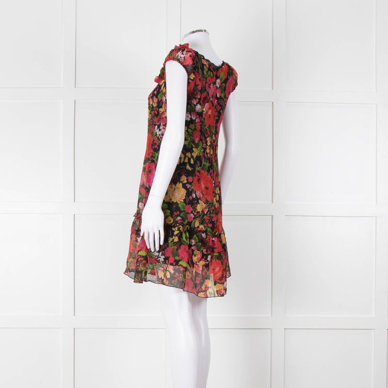 Sandro Ferrone Black Pink floral Short Sleeve Mini Dress