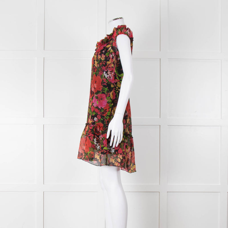 Sandro Ferrone Black Pink floral Short Sleeve Mini Dress