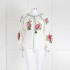 Soto Saint Tropez Linen Peasant Blouse with Embroidered Flowers