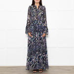 Zadig & Voltaire Blue Black Cream Gold Lurex Floral Print Maxi Dress