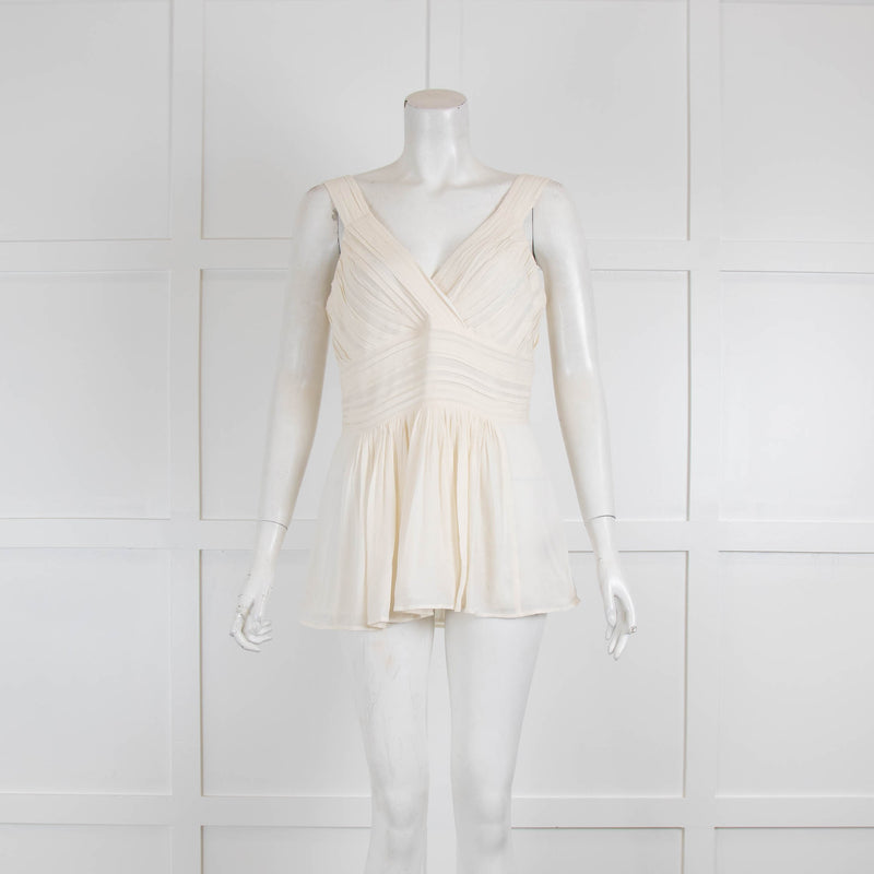 Burberry White Pleated Crossover Front Tank