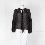 Ulla Johnson Black Small Pink Khaki Flower Print Tie Neck Blouse