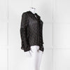 Ulla Johnson Black Small Pink Khaki Flower Print Tie Neck Blouse