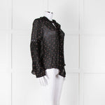 Ulla Johnson Black Small Pink Khaki Flower Print Tie Neck Blouse
