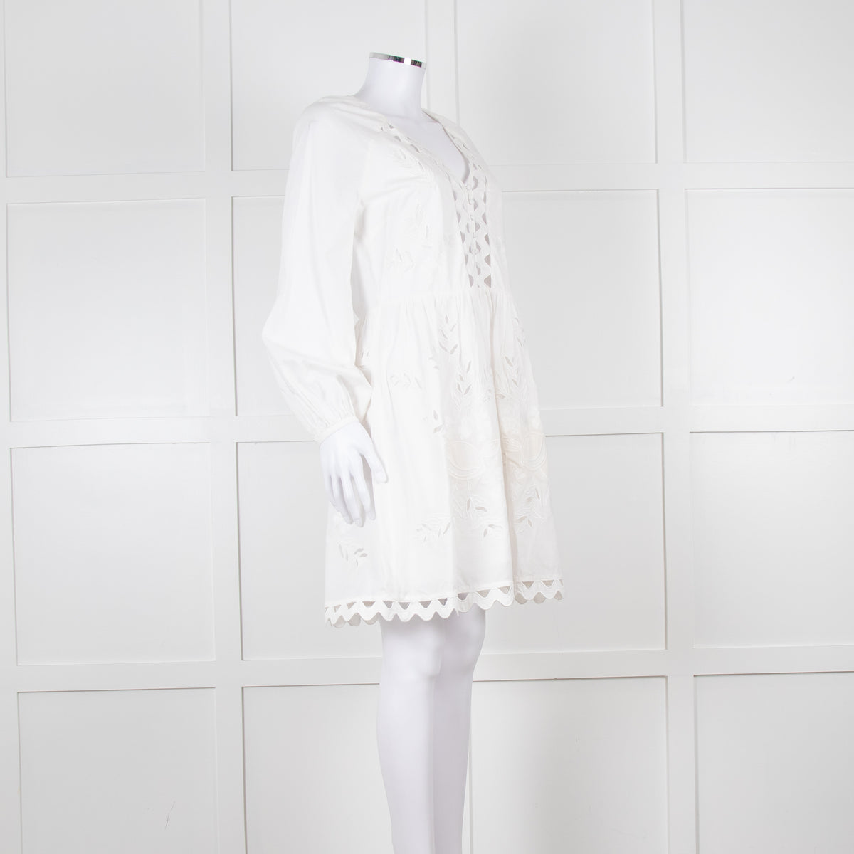 Claudie Pierlot White Lace Broderie Long Sleeve Mini Dress