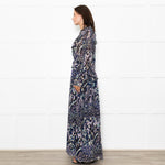 Zadig & Voltaire Blue Black Cream Gold Lurex Floral Print Maxi Dress