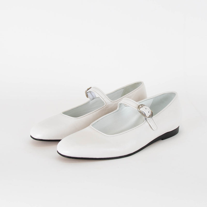 Le Monde Beryl Mary Jane White Leather Shoes