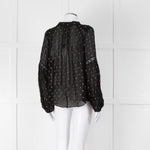 Ulla Johnson Black Small Pink Khaki Flower Print Tie Neck Blouse