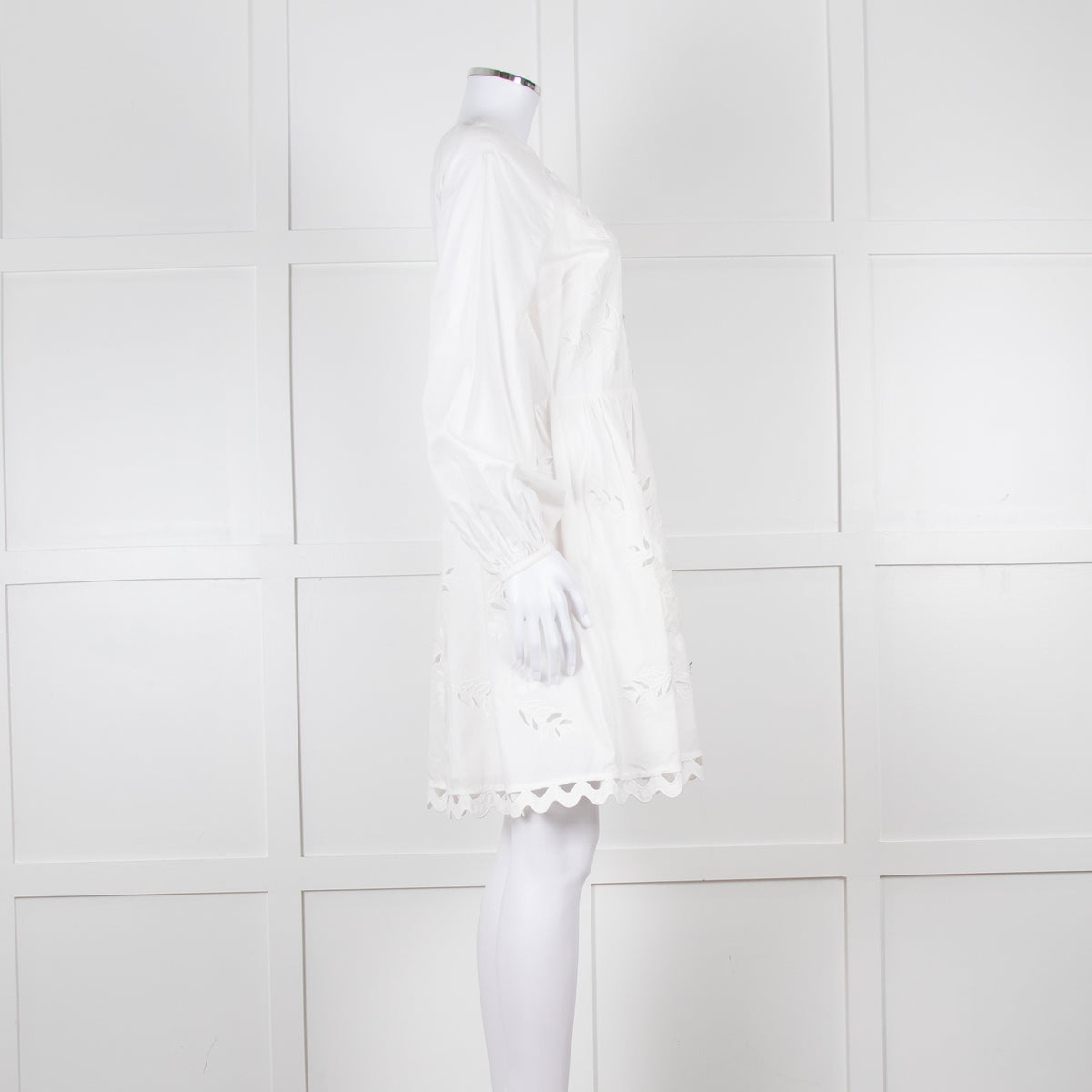 Claudie Pierlot White Lace Broderie Long Sleeve Mini Dress